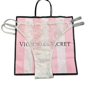 NWT Victoria's Secret Very Sexy White Lace‎ Rhinestone Panty Brazilian Slip M